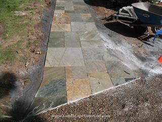 Travertine Walkway with Granite Step in Chatham