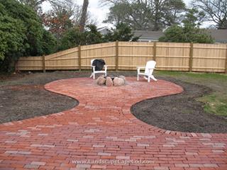Patio and Fire Pit Installation in Harwich. Hydro seeding finish. 